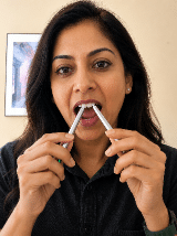 Use the two-handle system to guide floss comfortably between teeth
